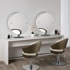 Kirpyklos veidrodis Salon Ambience Brooklyn dviejų darbo vietų apvalus Kirpyklos veidrodis Salon Ambience Brooklyn dviejų darbo vietų apvalus