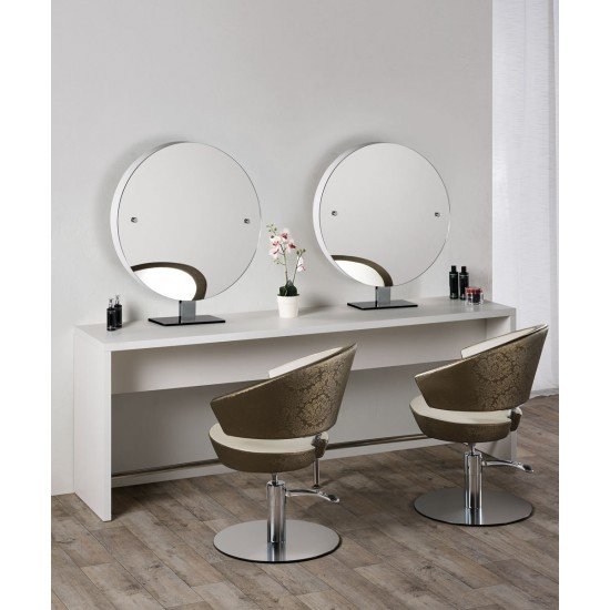 Kirpyklos veidrodis Salon Ambience Brooklyn dviejų darbo vietų apvalus Kirpyklos veidrodis Salon Ambience Brooklyn dviejų darbo vietų apvalus