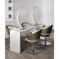 Kirpyklos veidrodis Salon Ambience Brooklyn - dvipusis 4 darbo vietų apvalus